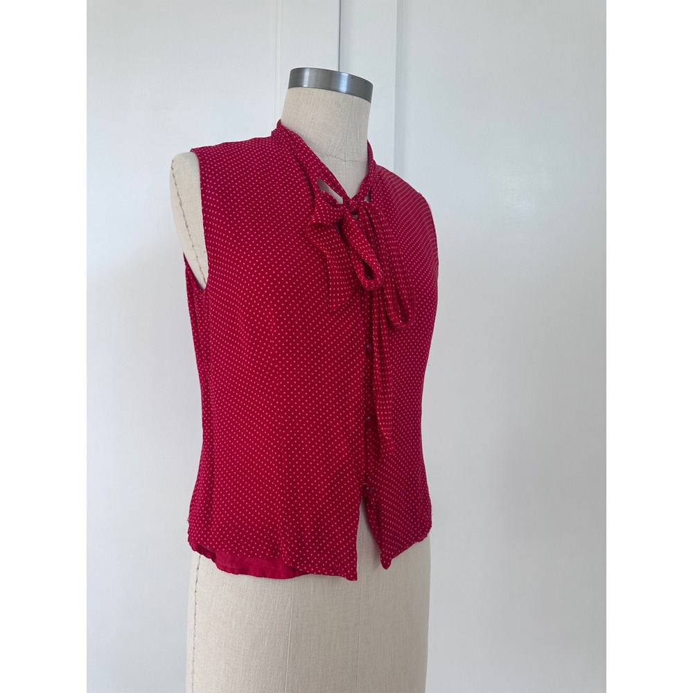 New York City Design Co Vintage 90s Silk Tie Neck Blouse Red Polka Dot Top M - Picture 4 of 8